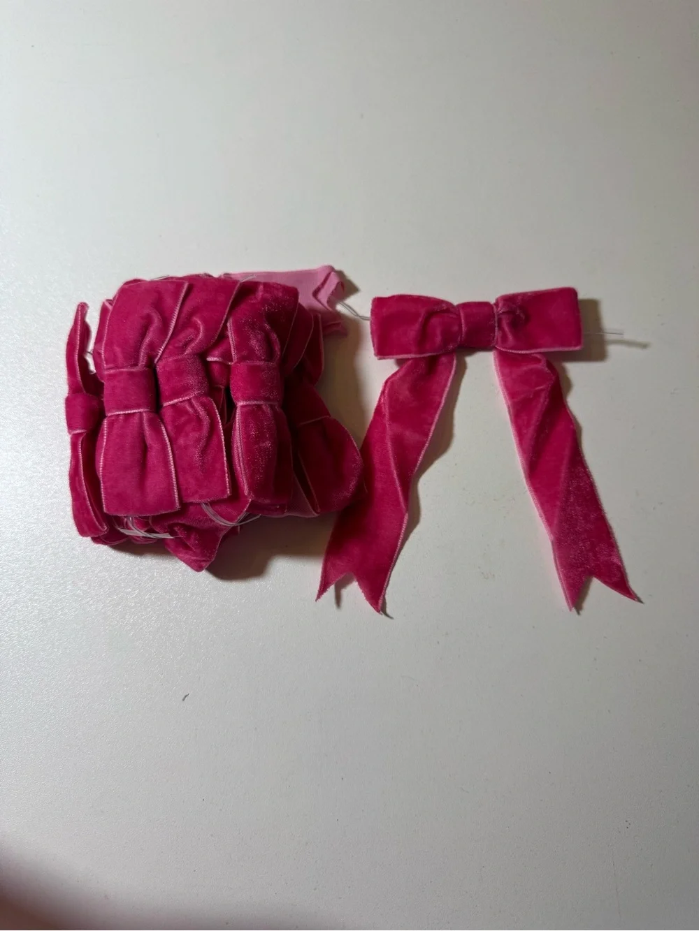 36 Velvet Pink Bows w/twist tie on back